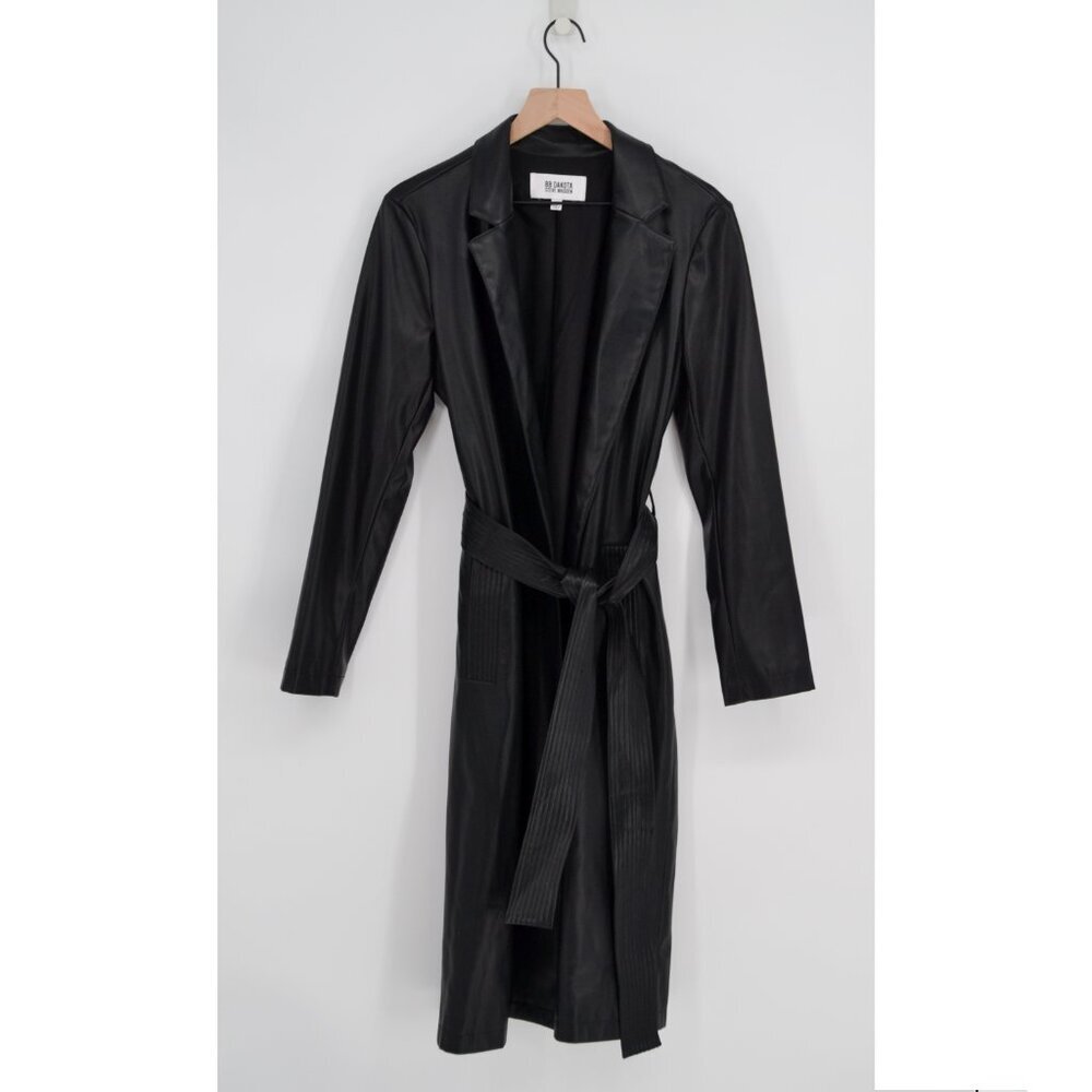BB Dakota Steve Madden Faux Leather Belted Long Trench Coat in Black Womens M